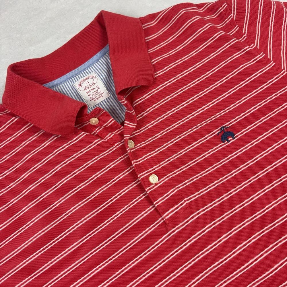 Brooks Brothers Polo Shirt Mens XL Red Striped Cotton Spandex Stretch Classic